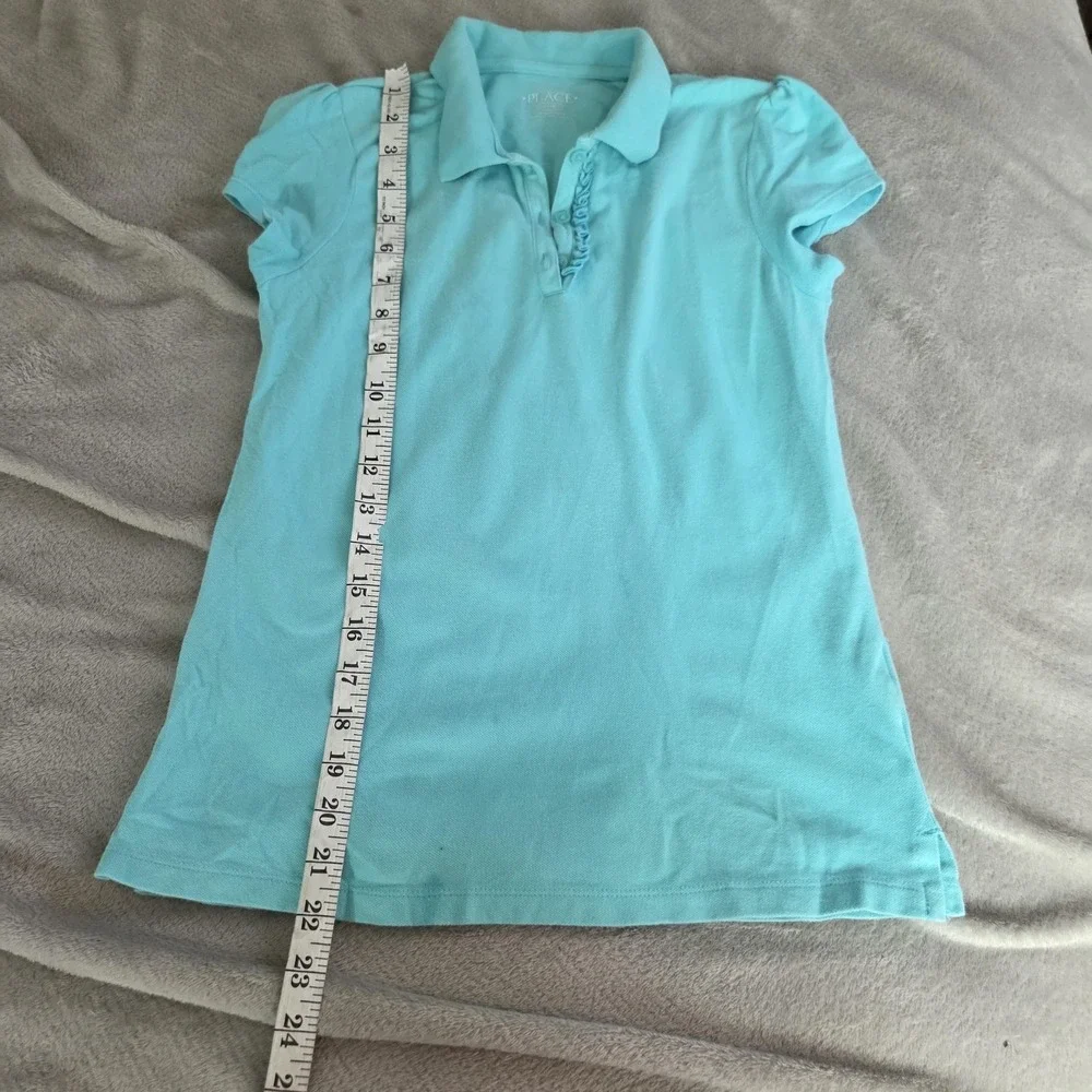 The Children's Place Polo Shirt Girls 10-12 Blue Ruffle Placket Stretch Top